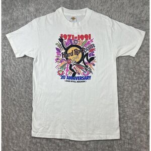 Vintage Hard Rock Cafe Shirt Mens Large White 20th Anniversary And Still Rockin'